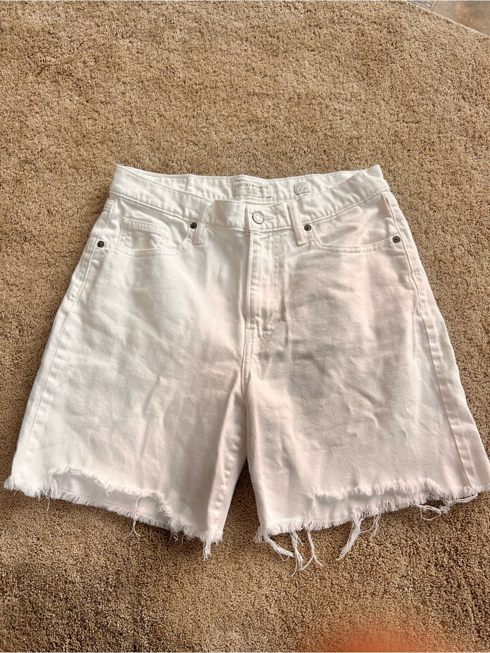 Lucky Brand White Frayed Hem Denim Bermuda Shorts